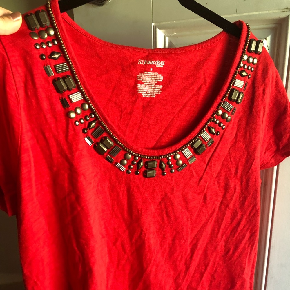Beautiful jeweled royal red tee